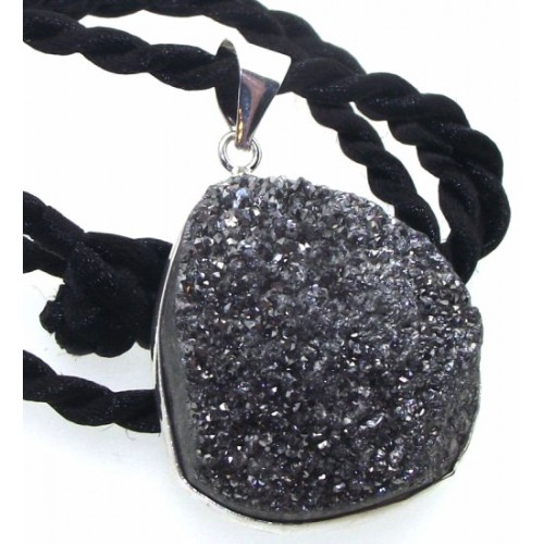 Silver Sparkling Druzy Quartz Pendant Design 02